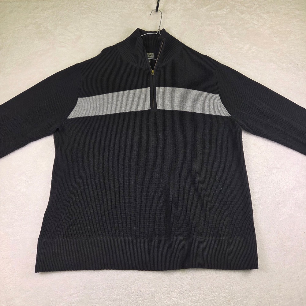 Polo Jeans Co Ralph Lauren Mens XXL Black Grey Stripe Quarter Zip Ribbed Sweater